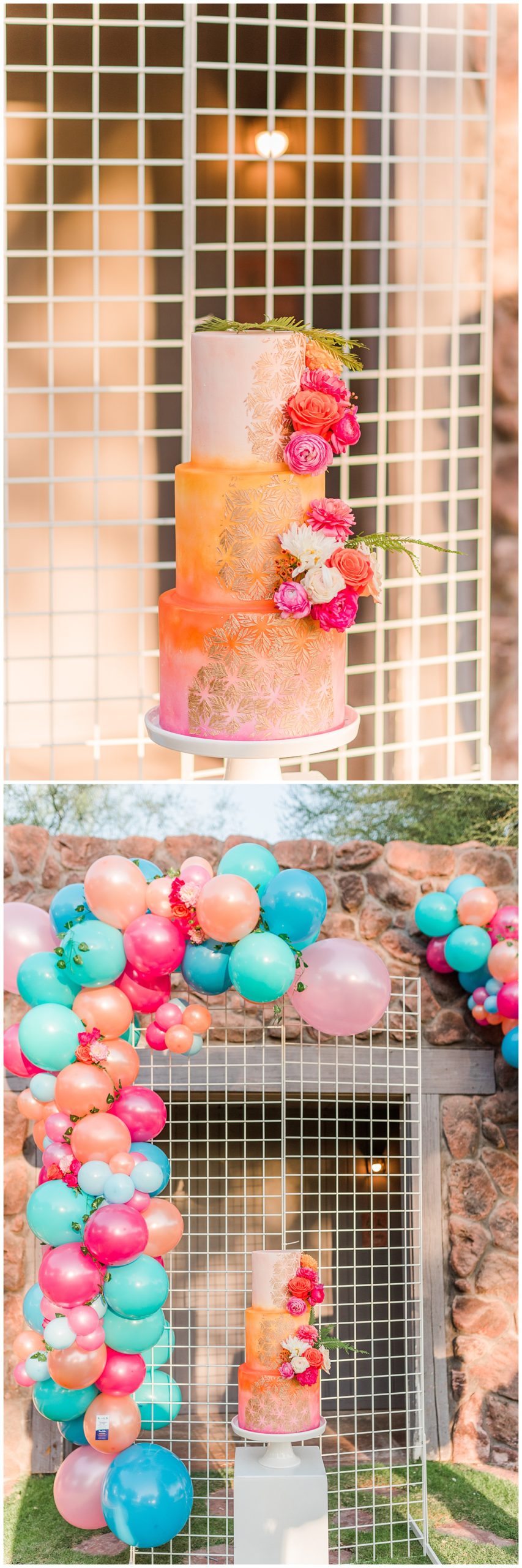 wedding+inspo+New+Mexico+wedding+photographer+vibrant+wedding+tropical+wedding+decor+palm+cake+balloons